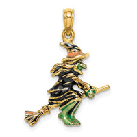 Load image into Gallery viewer, 14K 3-D Enameled Witch Flying on Broom Charm
