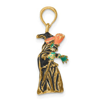 Load image into Gallery viewer, 14K 3-D Enameled Witch w/Broom Charm
