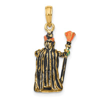 Load image into Gallery viewer, 14K 3-D Enameled Witch w/Broom Charm
