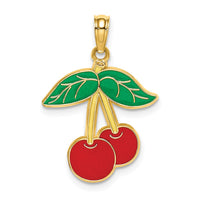 Load image into Gallery viewer, 14K Cherries With Enamel Leaf Charm
