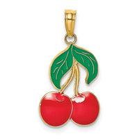 Load image into Gallery viewer, 14K W/ Enamel Cherries With  Leaf Charm
