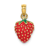 Load image into Gallery viewer, 14K W/ Enamel 3-D Strawberry and Leaf Charm

