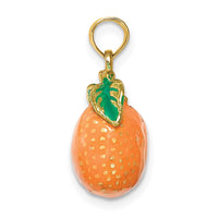 Load image into Gallery viewer, 14K W/ Enamel 3-D Orange With Stem and Leaf Charm
