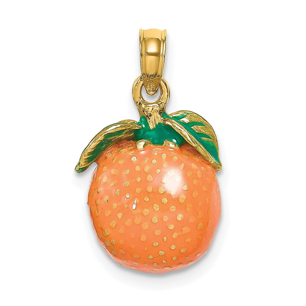 14K W/ Enamel 3-D Orange With Stem and Leaf Charm
