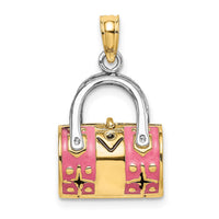 Load image into Gallery viewer, 14K &amp; Rhodium 3-D Pink Enameled Handbag Opens Charm

