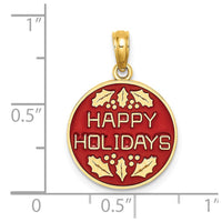 Load image into Gallery viewer, 14K w/ Enamel HAPPY HOLIDAYS w/ Holly On Round Disc Charm
