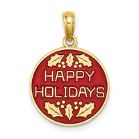 Load image into Gallery viewer, 14K w/ Enamel HAPPY HOLIDAYS w/ Holly On Round Disc Charm

