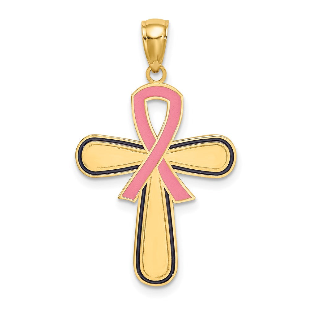 14K Enamel Pink Ribbon Breast Cancer Cross