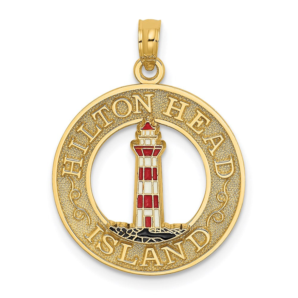 14K HILTON HEAD Enamel Lighthouse Circle Charm