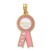 Load image into Gallery viewer, 14K Enamel GREATEST MOM Pink RIBBON Charm
