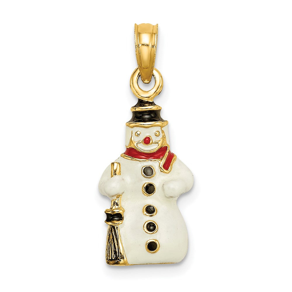 14K 3-D Enamel Snowman Holding Broom Charm