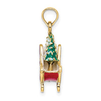 Load image into Gallery viewer, 14K 3-D Enamel Sleigh w/Christmas Tree Charm
