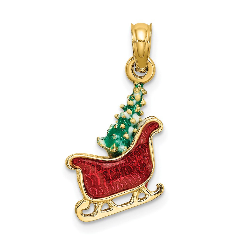 14K 3-D Enamel Sleigh w/Christmas Tree Charm