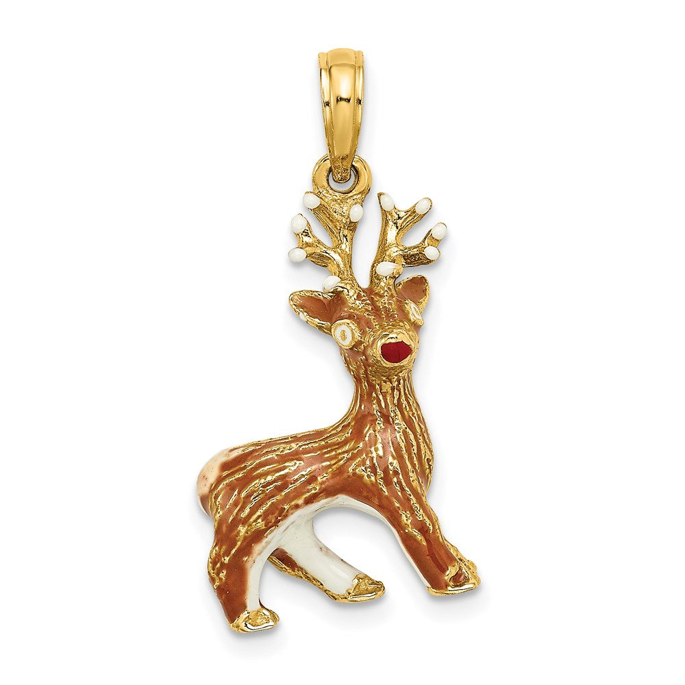 14K 3-D Enamel Red Nosed Reindeer Charm