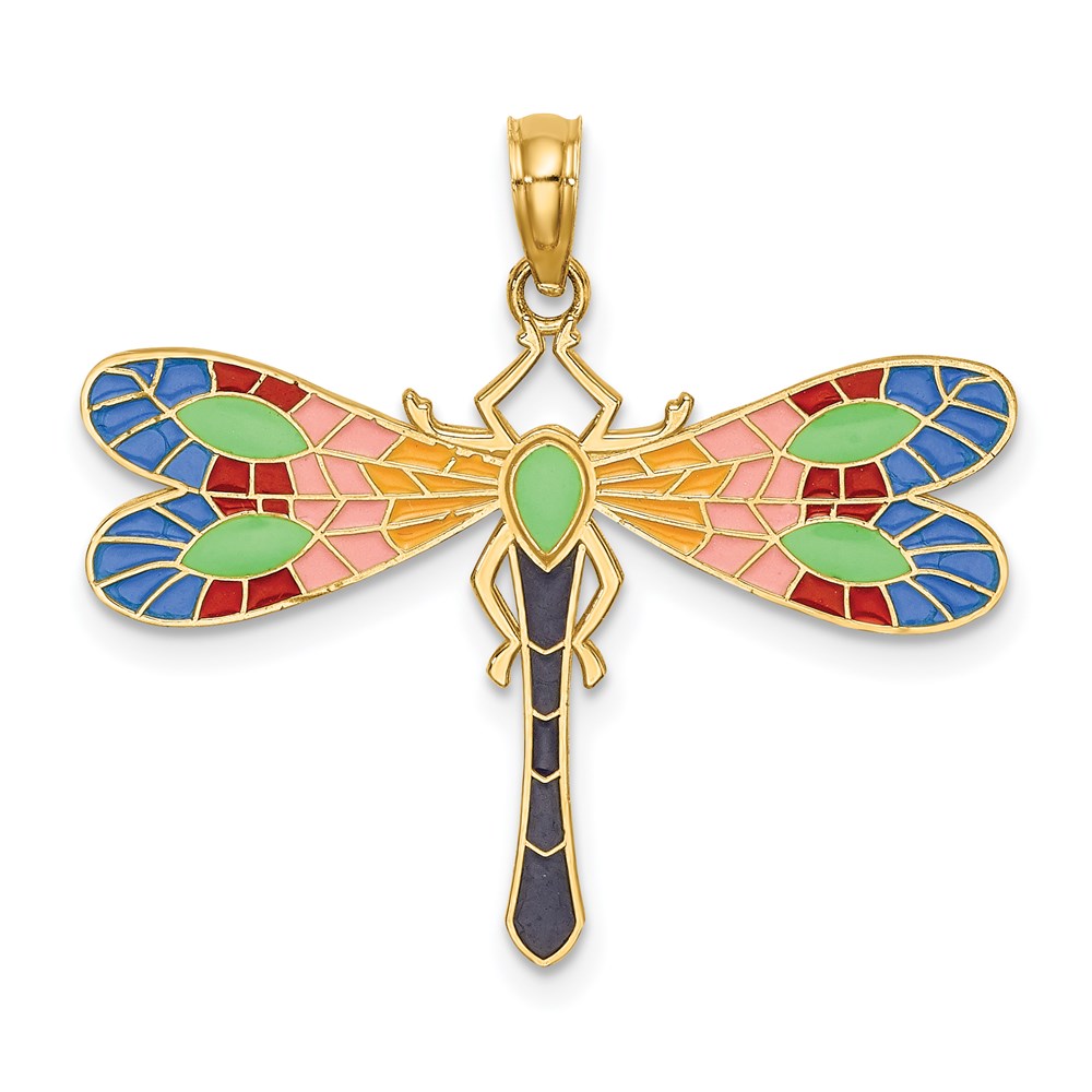 14K Multi Color Enamel Dragonfly Charm