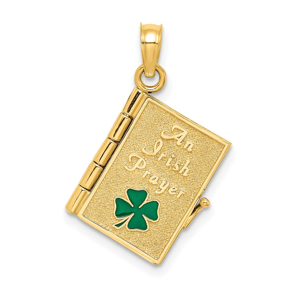 14K 3-D Moveable Enameled AN IRISH PRAYER Book w/Clover Charm
