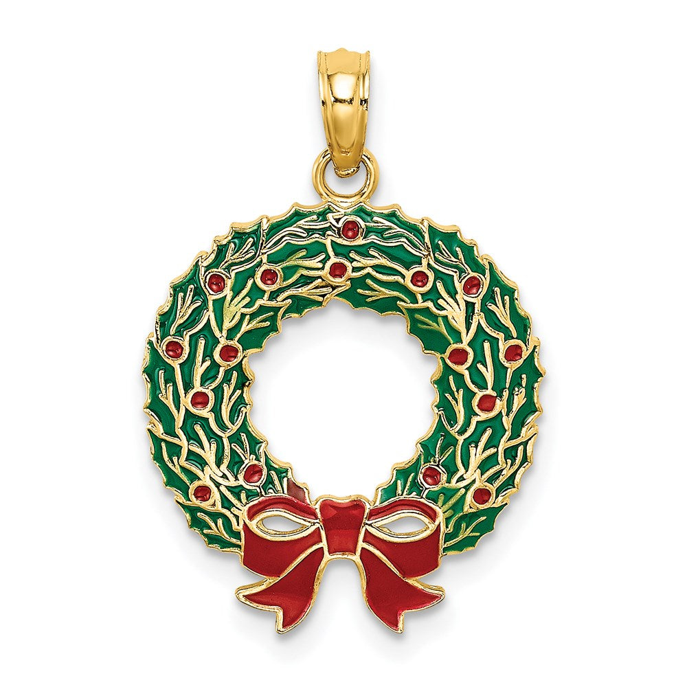 14K Enamel CHRISTMAS WREATH Charm