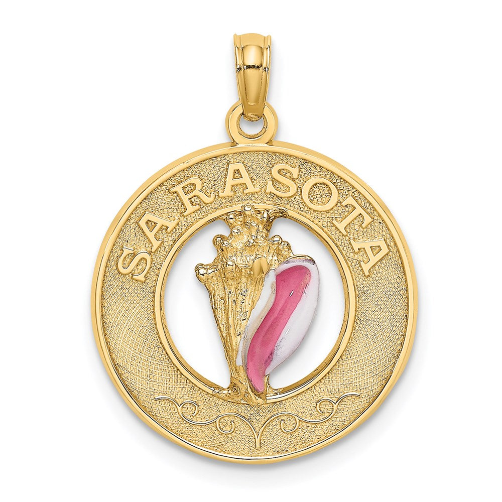 14K SARASOTA Circle w/ Enamel Conch Shell Charm