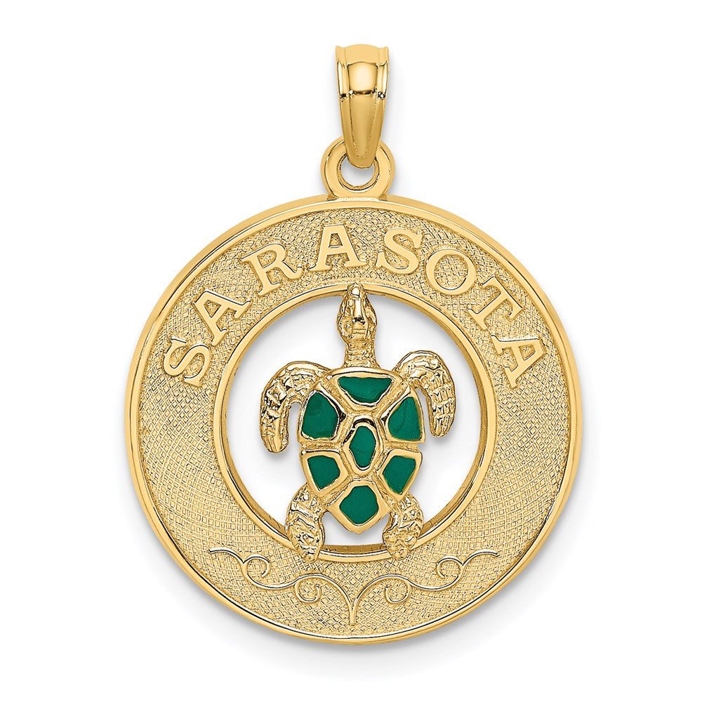 14K w/ Enamel Turtle SARASOTA Circle Charm