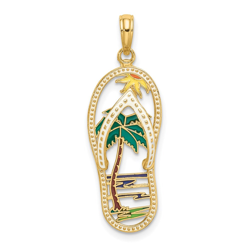14K Enamel Palm Tree Flip-Flop Charm