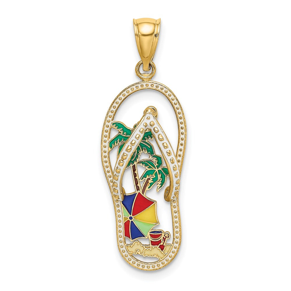 14K Enamel Palm Tree Beach Scene Flip-Flop Charm