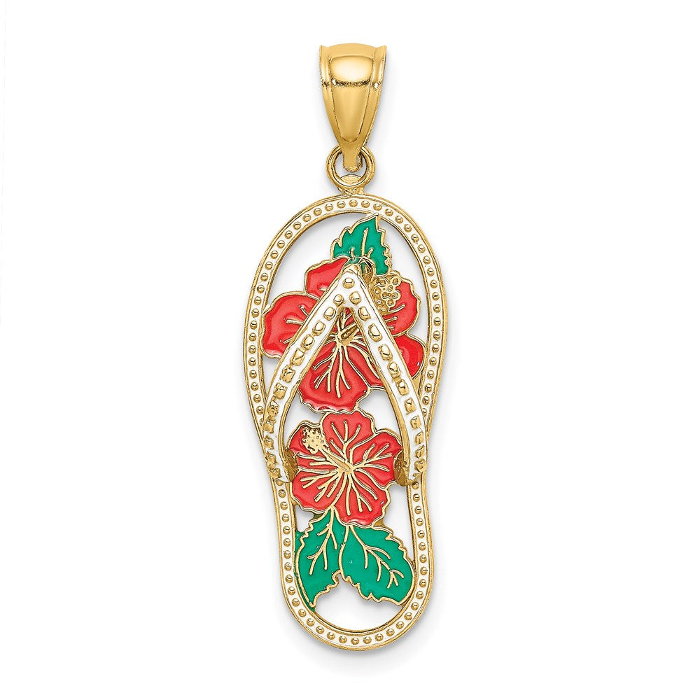 14K Enamel Red Hibiscus Flower Flip-Flop Charm