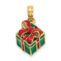 Load image into Gallery viewer, 14K 3-D w/Enamel Green Gift Box w/Red Bow Charm
