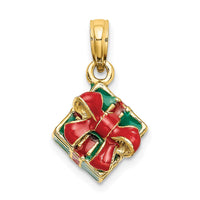 Load image into Gallery viewer, 14K 3-D w/Enamel Green Gift Box w/Red Bow Charm
