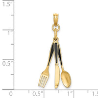 Load image into Gallery viewer, 14K 3-D Enamel Knife, Fork, Spoon Moveable Charm

