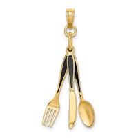 Load image into Gallery viewer, 14K 3-D Enamel Knife, Fork, Spoon Moveable Charm
