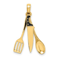Load image into Gallery viewer, 14K 3-D Enamel Butcher Knife, Spoon and Spatula Moveable Charm

