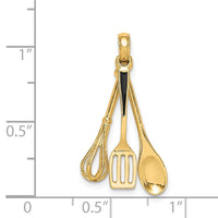 Load image into Gallery viewer, 14K 3-D Enamel Spatula, Wooden Spoon, Whisk Moveable Charm
