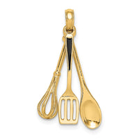 Load image into Gallery viewer, 14K 3-D Enamel Spatula, Wooden Spoon, Whisk Moveable Charm
