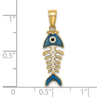 Load image into Gallery viewer, 14k 3D  Blue Enamel Fish Bone Charm
