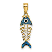Load image into Gallery viewer, 14k 3D  Blue Enamel Fish Bone Charm
