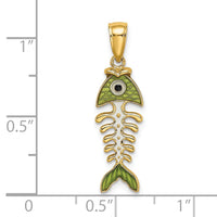 Load image into Gallery viewer, 14k 3D  Green Enamel Fish Bone Charm
