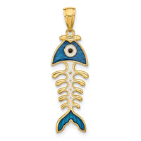 Load image into Gallery viewer, 14k 3D  Blue Enamel Fish Bone Pendant
