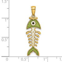 Load image into Gallery viewer, 14k 3D  Green Enamel Fish Bone Charm
