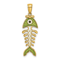Load image into Gallery viewer, 14k 3D  Green Enamel Fish Bone Charm
