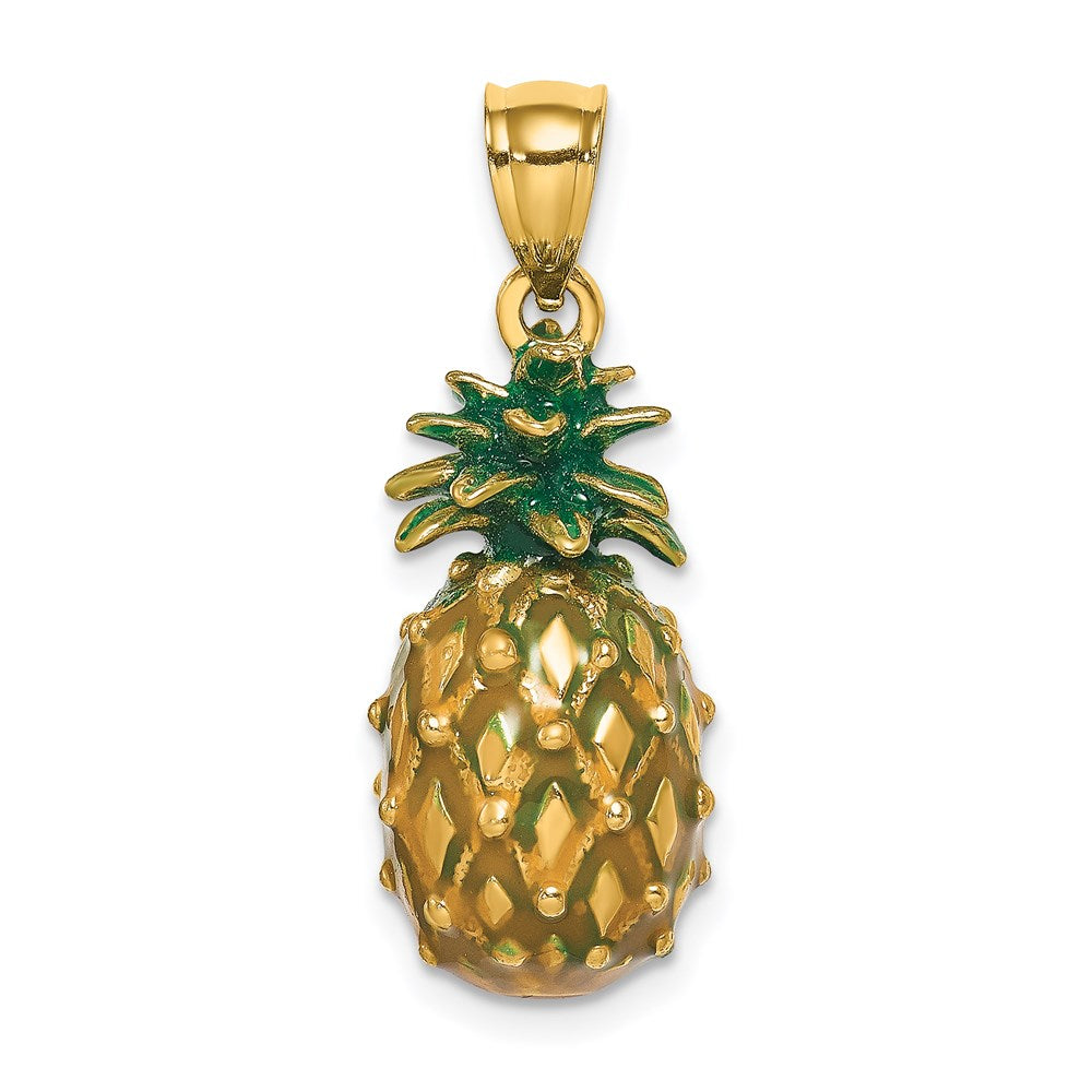 14K Enamel and Polished 3-D Pineapple Charm