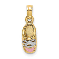 Load image into Gallery viewer, 14K &amp; Rhodium 3-D Pink Enamel Baby Shoe Charm
