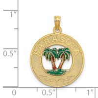 Load image into Gallery viewer, 14K w/ Enamel SARASOTA Circle Palm Tree Charm
