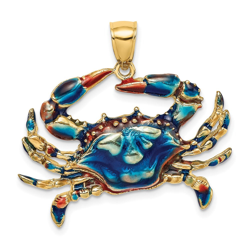 14K Blue Enamel Crab Charm