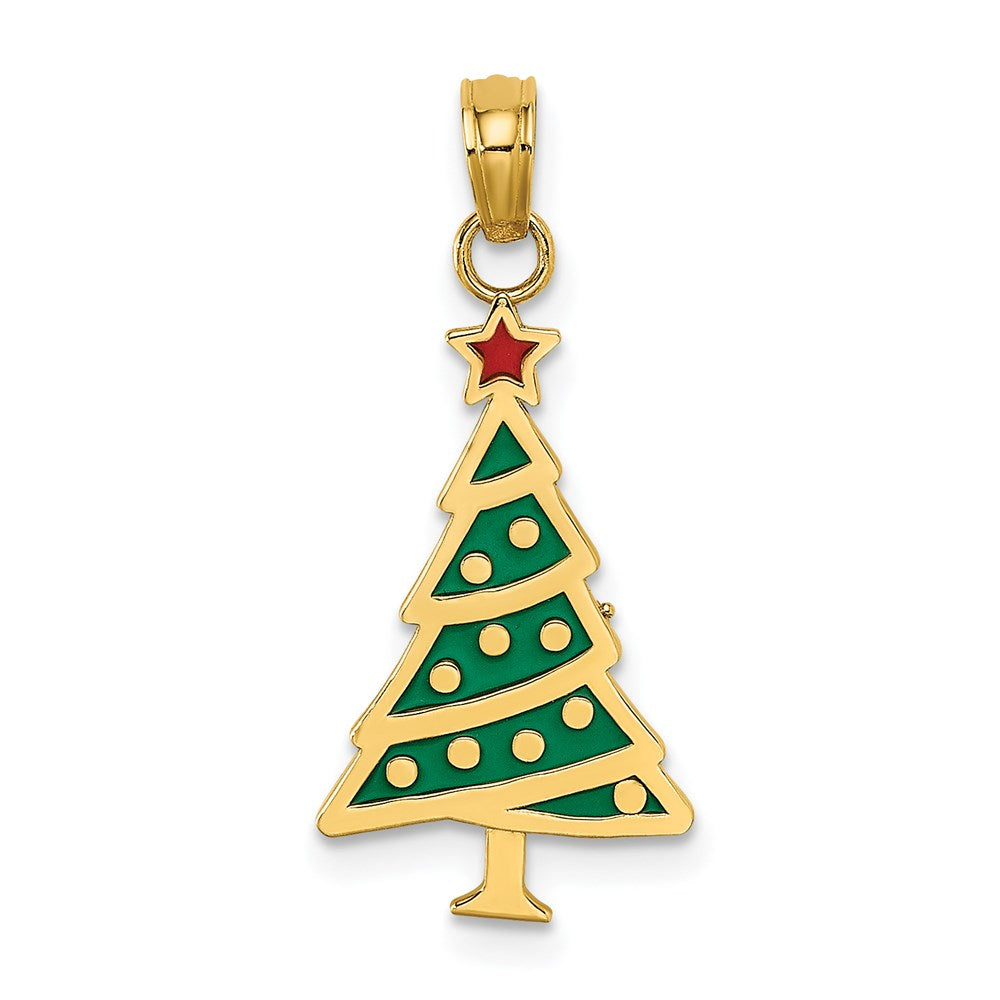 14K Enamel Green Christmas Tree w/ Red Star Charm