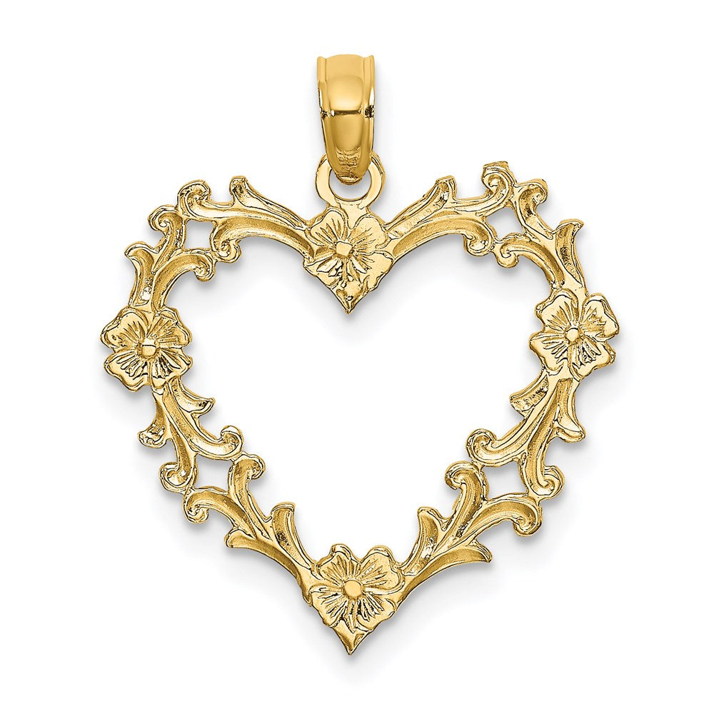 14K Cut-Out Floral Heart Charm