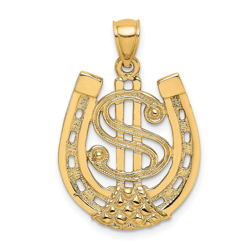 14K Dollar Sign In Horseshoe Charm