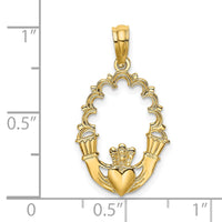 Load image into Gallery viewer, 14K Engraved Claddagh In Oval w/ Lace Trim Charm
