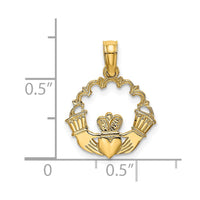 Load image into Gallery viewer, 14K Engraved Claddagh In Scallop Circle Charm
