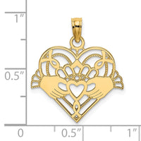 Load image into Gallery viewer, 14K Polished and Beaded Claddagh In Heart Charm
