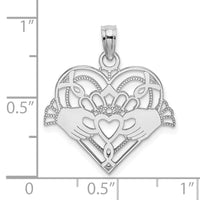 Load image into Gallery viewer, 14K White Gold Polished and Beaded Claddagh In Heart Charm
